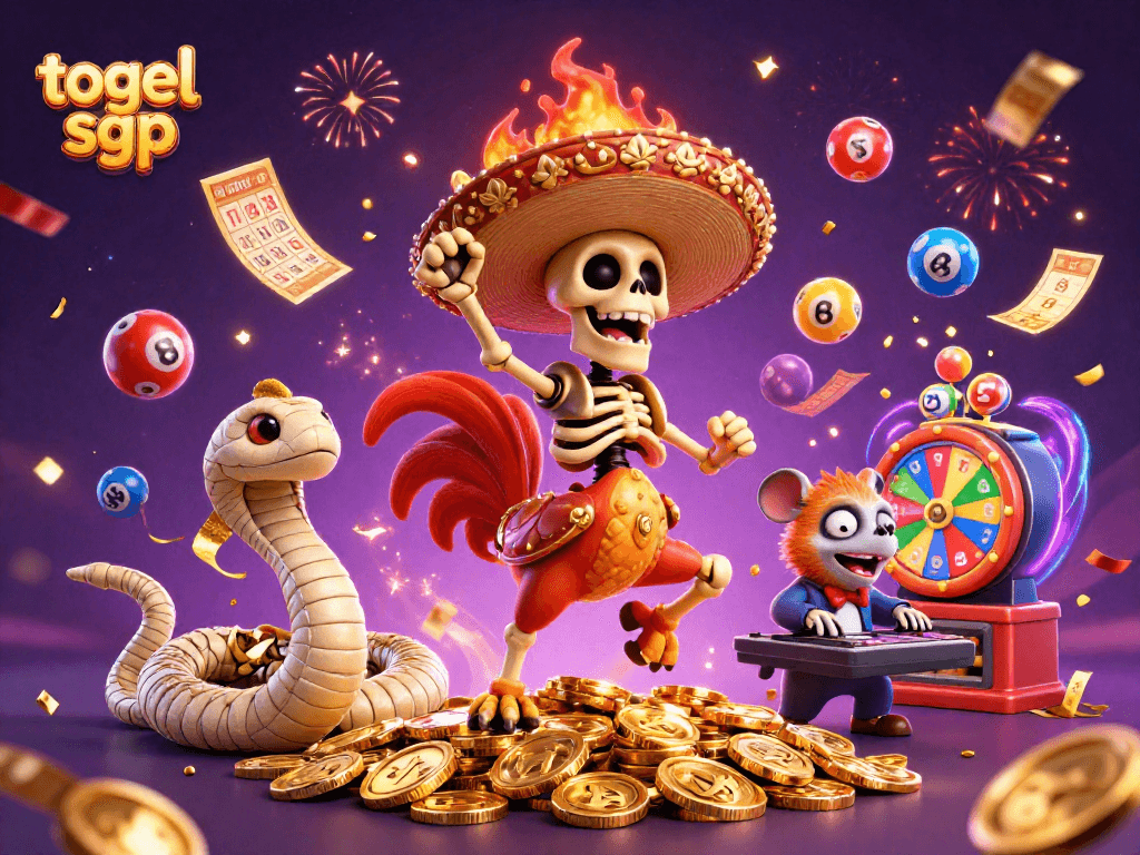 Menampilkan kemenangan besar togel sgp dengan karakter berwarna-warni dan efek meriah dalam ilustrasi menarik.