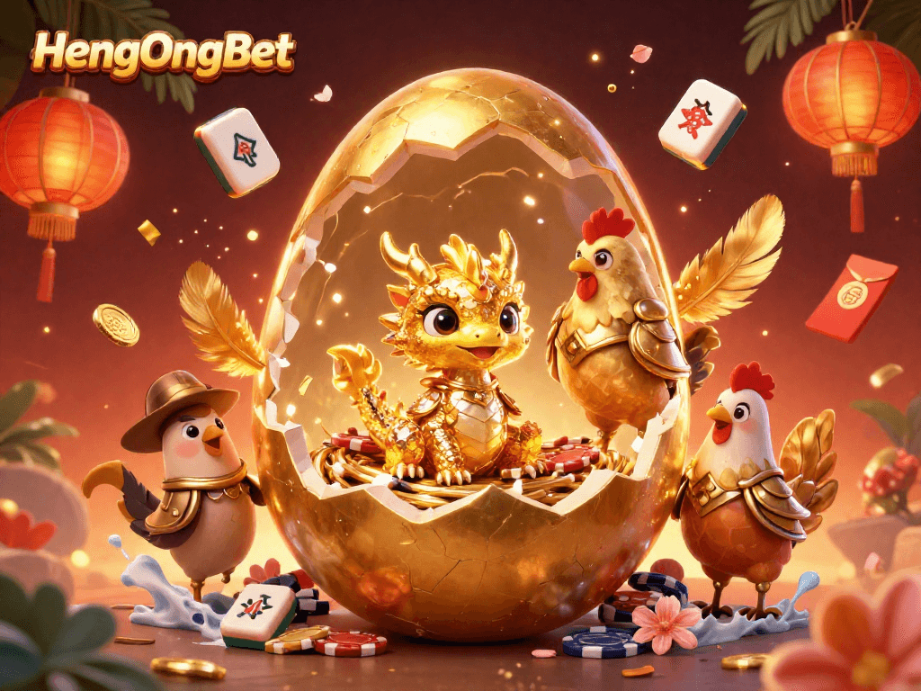 Engage with HengOngBet's vibrant casino scene featuring a golden dragon and poker chips.