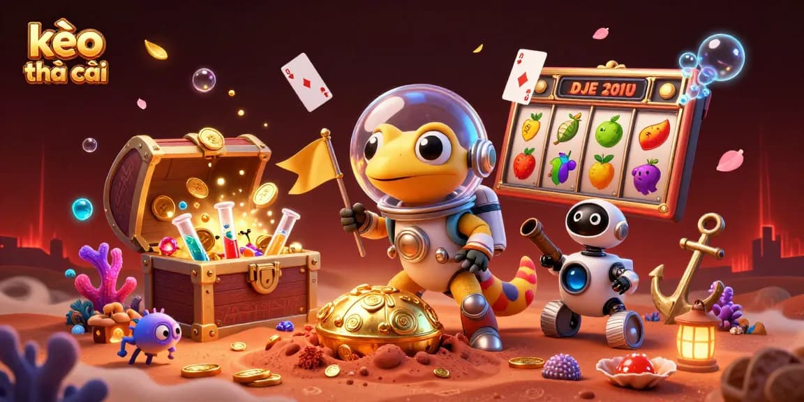 Engage in thrilling kèo nhà cái adventures with a Martian gecko discovering hidden treasures.