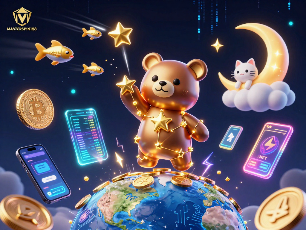 Experience thrilling wins with MASTERSPIN188 in this vibrant cosmic casino scene.