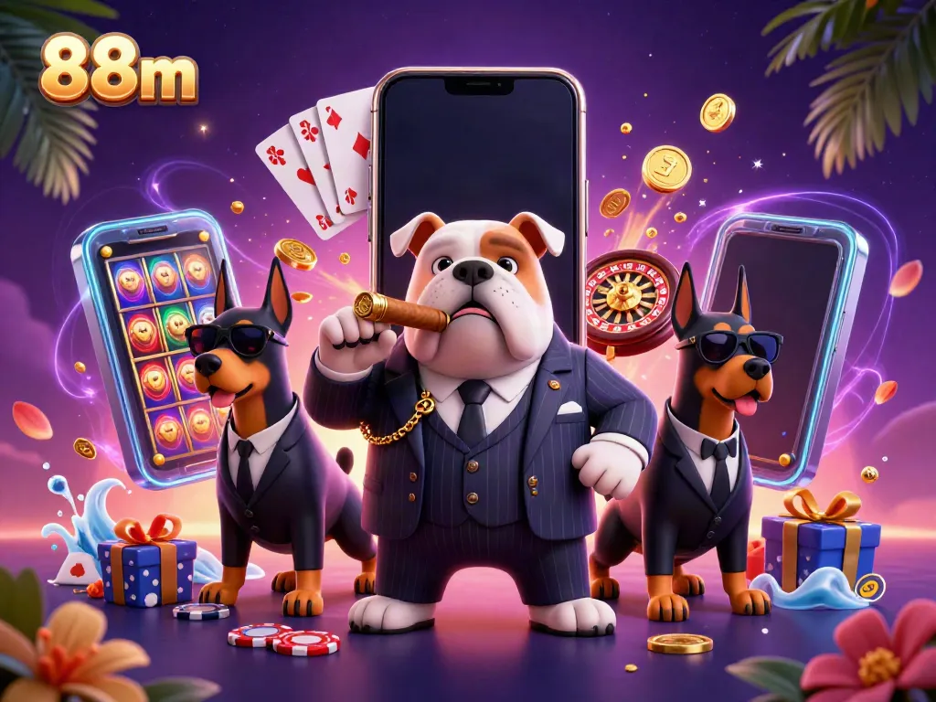 Experience thrilling slots action with 88m's impressive casino scene led by a mafia boss bulldog.