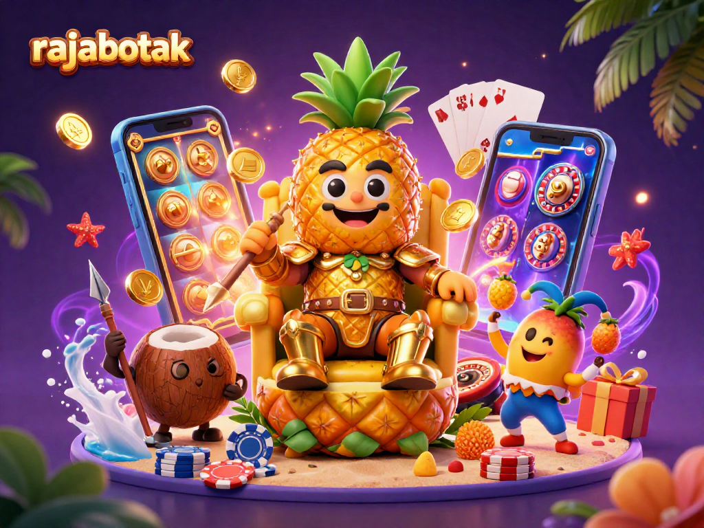 Spin to win with rajabotak as the golden pineapple king commands a vibrant casino scene.