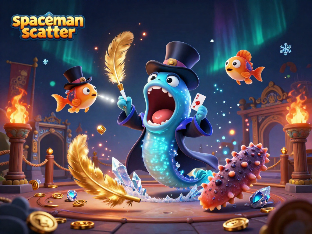 Experience thrilling wins with spaceman scatter in this 3D illustration of magical online casino elements.