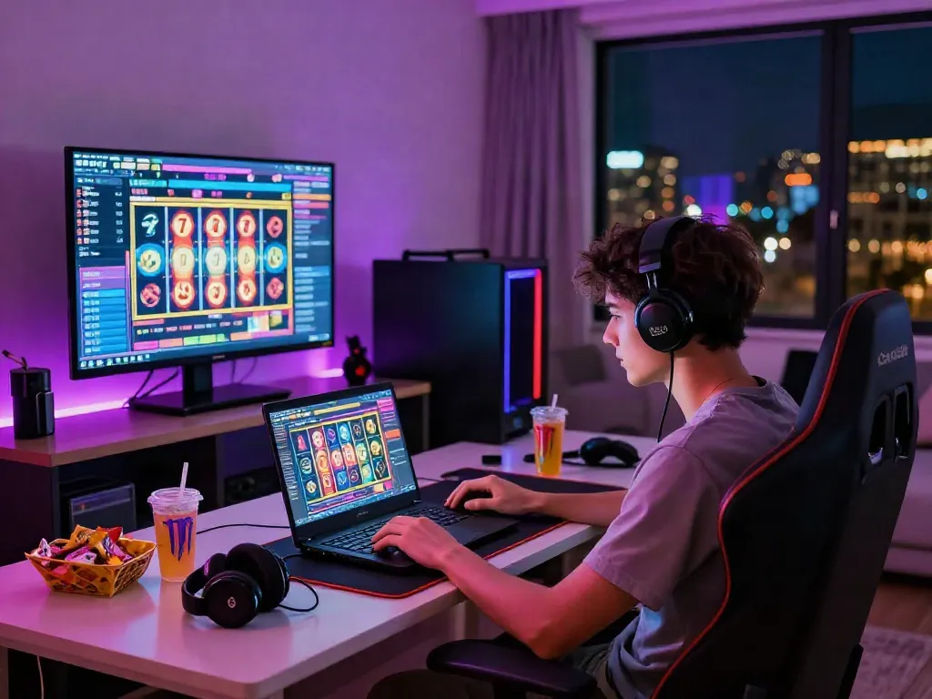 Explore engaging gameplay with slot777 online gaming experience in a vibrant living room.