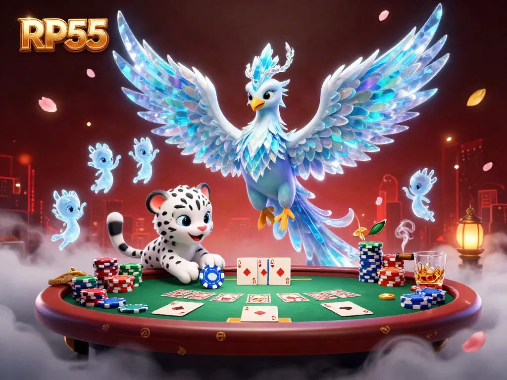 Engage in thrilling gameplay with RP55’s enchanting 3D casino adventure featuring ice phoenix, poker, and vibrant casino elements.