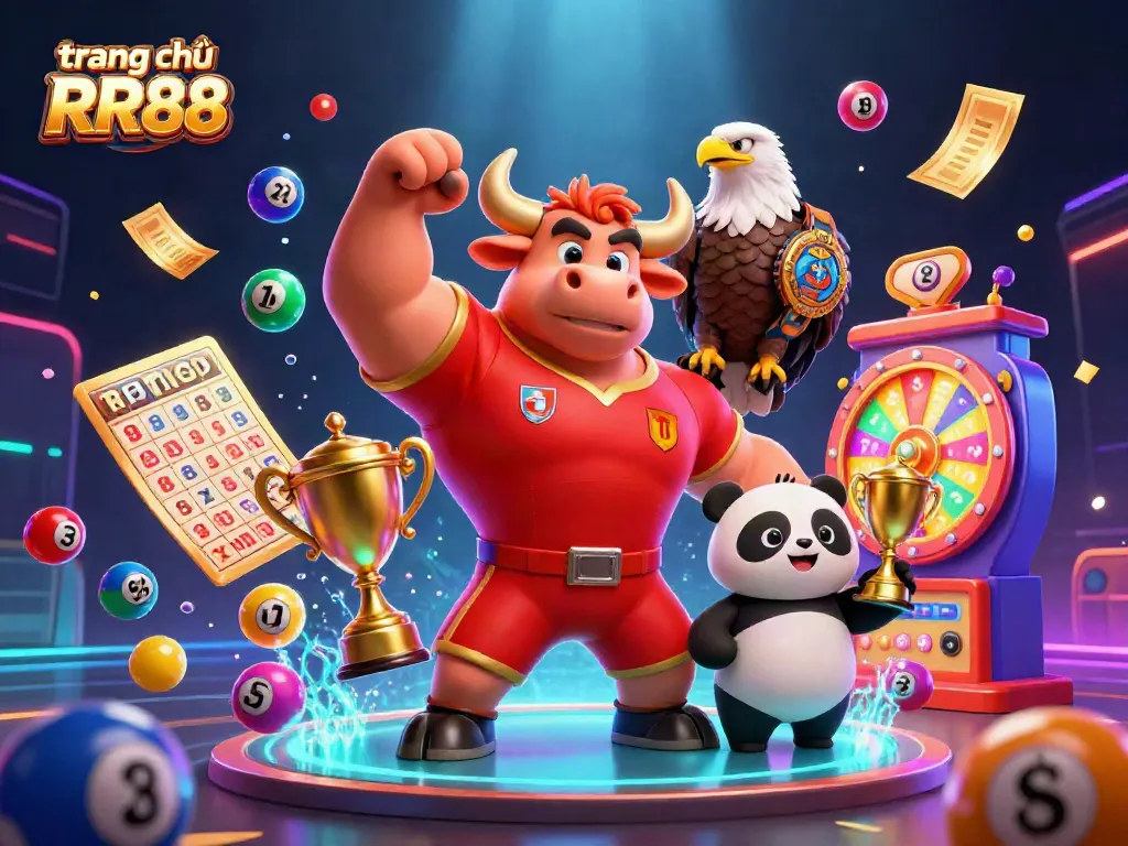 Experience excitement at trang chủ RR88 with vibrant characters and dynamic gambling elements in a thrilling casino scene.