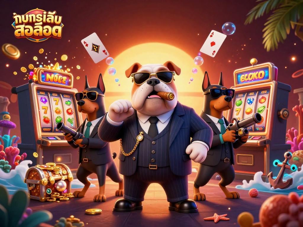 Spin the reels with ทดลองเล่นสล็อต featuring mafia characters and vibrant casino elements.