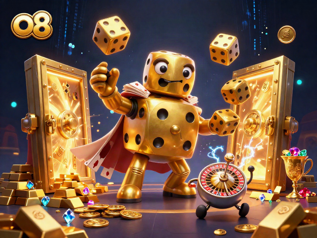 Engage with the magical world of o8, where golden dice and jewels create an enchanting casino atmosphere.