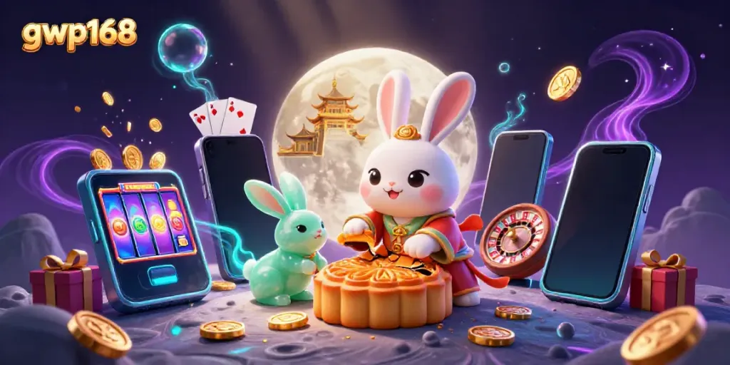 Memenangkan jackpot di gwp168 dengan kelinci bulan dan simbol permainan yang menyenangkan.