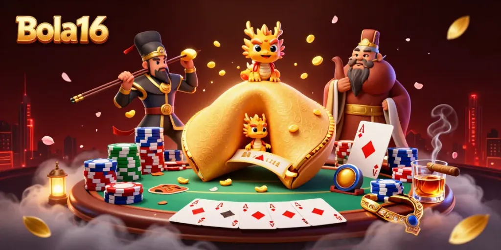 Bola16 delivers an exciting casino atmosphere with a golden cookie, wise dragon, and vibrant poker elements.