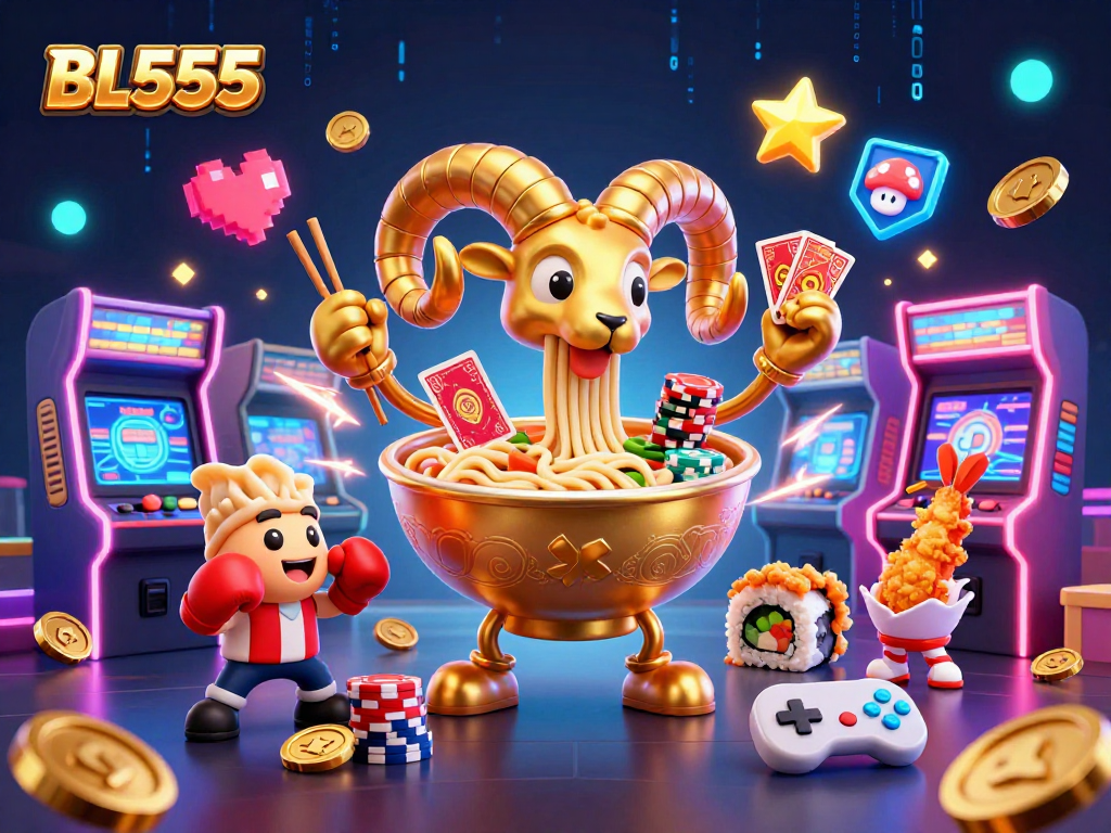 Engage in thrilling gameplay with BL555's vibrant casino scene featuring unique 3D characters and arcade elements.