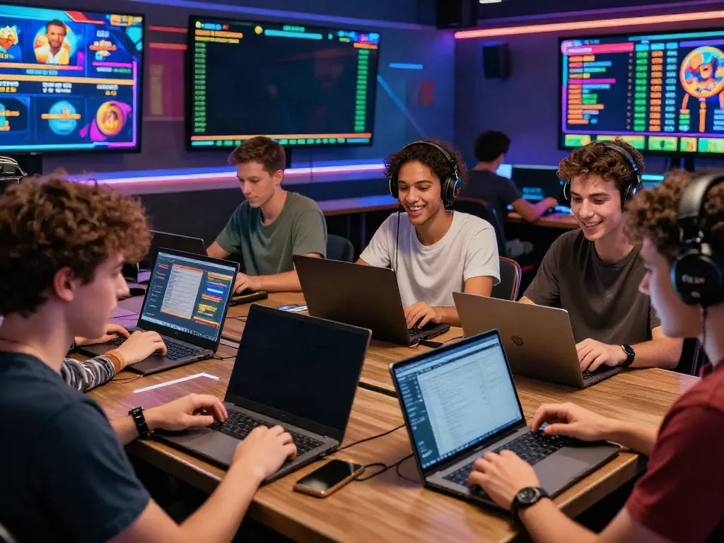 Players actively enjoying bro138's online slot games in a vibrant gaming hub environment.