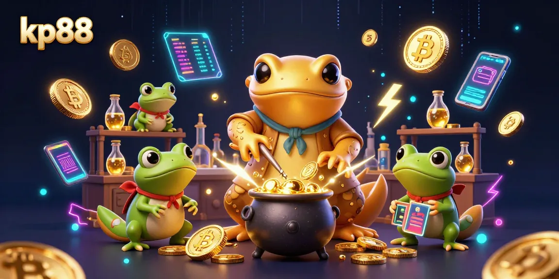 Win on kp88 with a stunning 3D illustration of a golden salamander alchemist creating wealth.