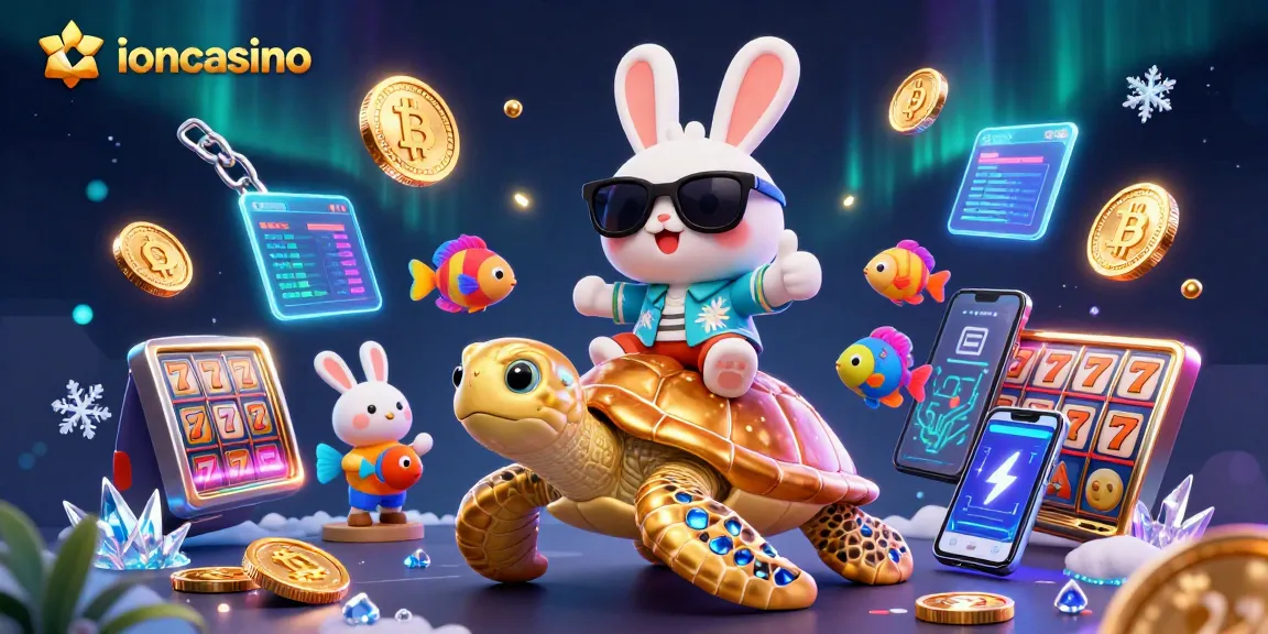 Experience the excitement of ioncasino with a lucky rabbit and golden turtle in a vibrant casino world.