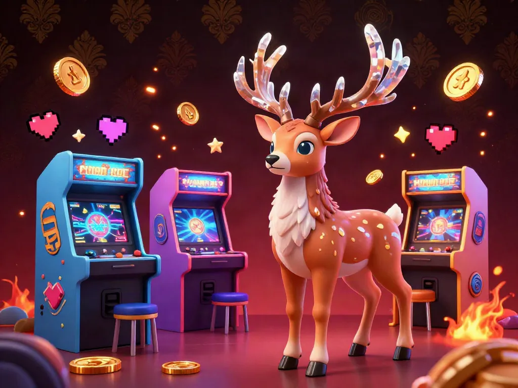 Engage with thrilling games at Man Club, showcasing vibrant arcade elements and a mystical stag in 3D.