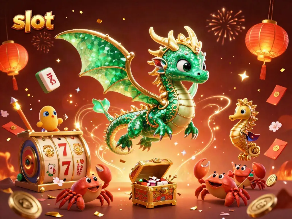 Experience thrilling gameplay with slot reels and vibrant casino elements in a festive scene.