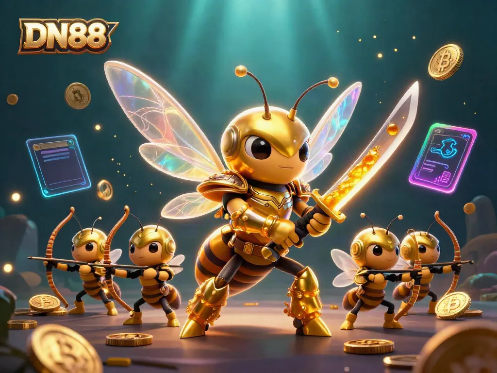 Engage in thrilling games at DN88 with dynamic scenes of crypto coins and carnival elements.