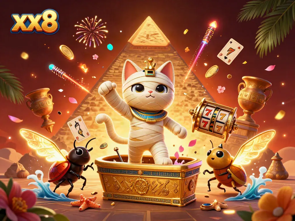 Experience exciting gameplay at xx8 with a dynamic casino scene featuring slots and glowing elements.