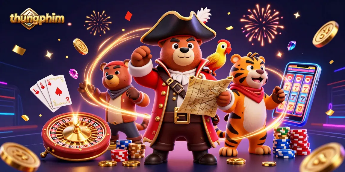 Engage in thrilling 3D pirate adventure with thungphim featuring vibrant casino elements and characters.