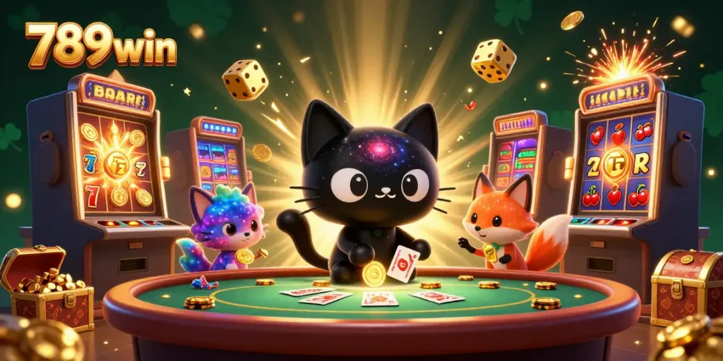 Engage with 789win's exciting casino experience at a cosmic table filled with colorful games.