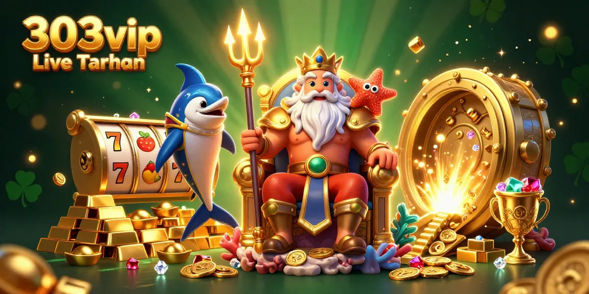 Experience the excitement of 303vip Live Taruhan with Neptune and treasures in this vibrant casino scene.