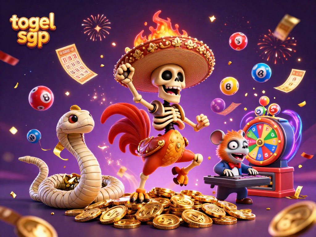 Menampilkan kemenangan besar togel sgp dengan karakter berwarna-warni dan efek meriah dalam ilustrasi menarik.