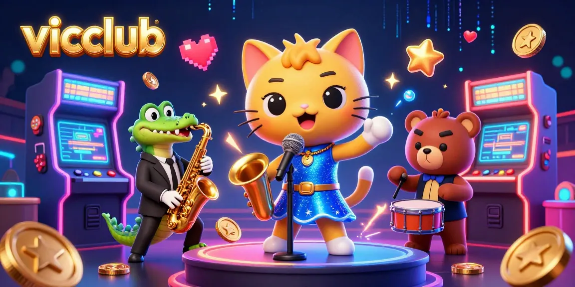 Join the fun at vicclub with vibrant characters and exciting gaming elements in a dynamic casino scene.