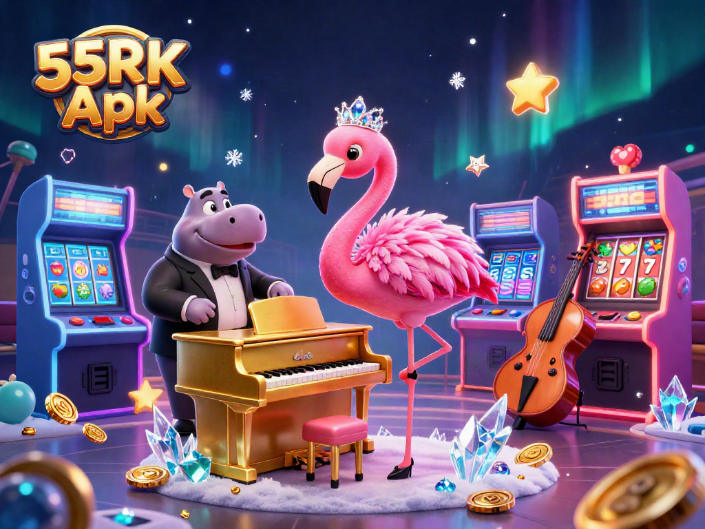 Experience excitement with the 55RK Apk gaming scene featuring colorful slot elements and vibrant characters.