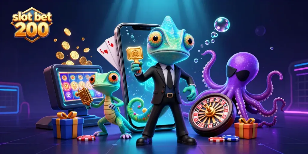 Spin to win with slot bet 200 on immersive 3D agent-themed casino scene.