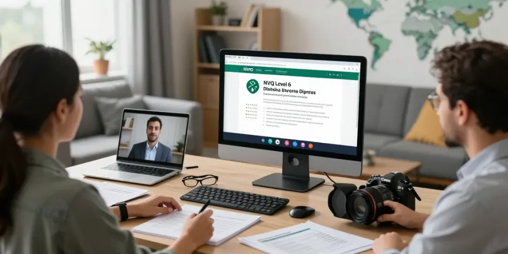 Engaged professionals learning about NVQ Level 6 in Saudi Arabia in a virtual training session.