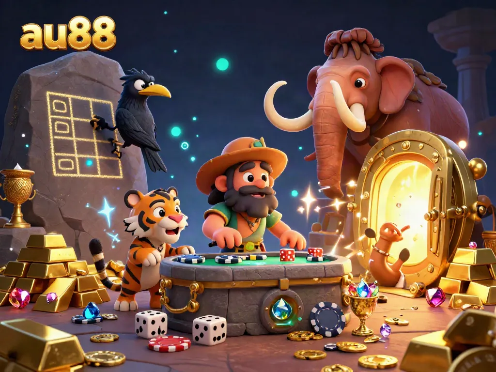 Engage with the exciting world of au88 through a prehistoric casino with vibrant treasures and animated characters.