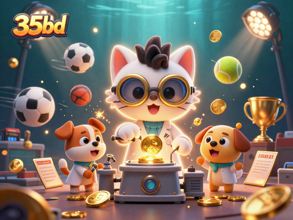 Experience the thrill of 35bd with a vibrant 3D illustration showcasing casino gaming elements.