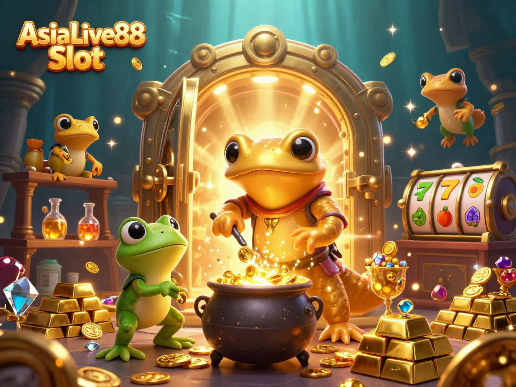Experience the thrilling AsiaLive88 Slot action with a magical alchemist and vibrant gold treasures.