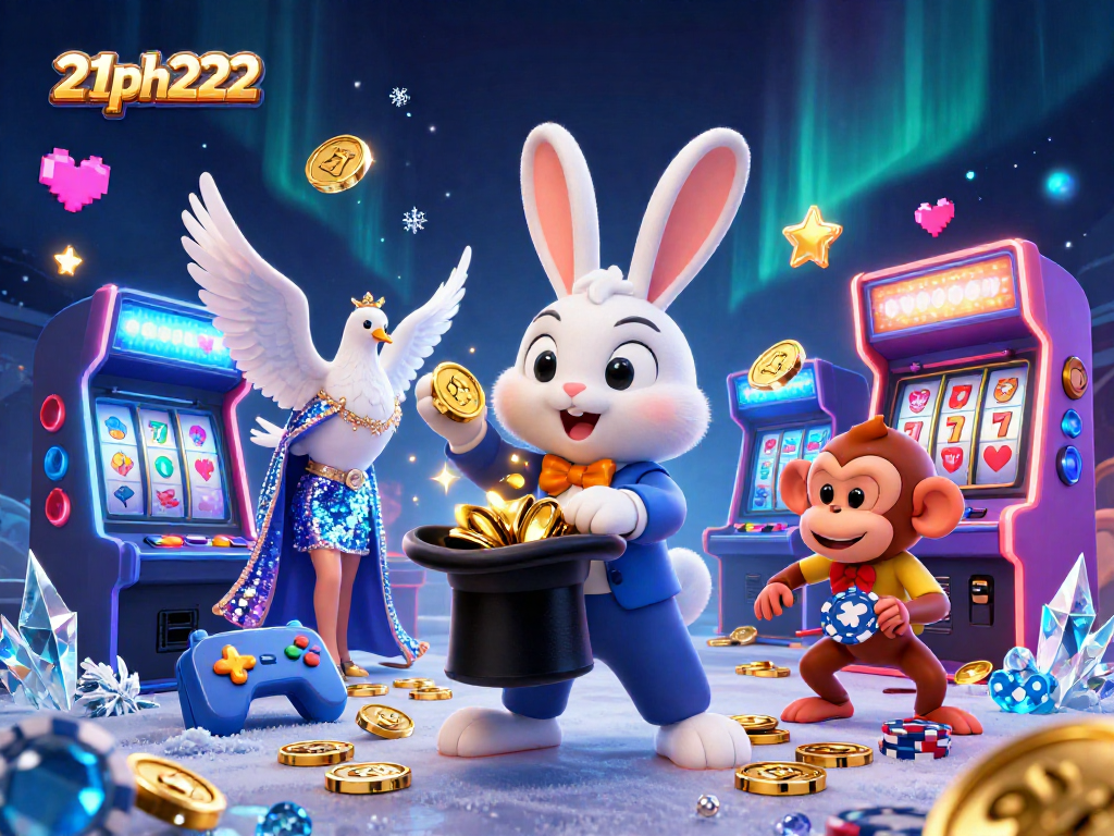 Experience winning excitement with 21ph222 as a magician rabbit reveals golden coins and poker chips.