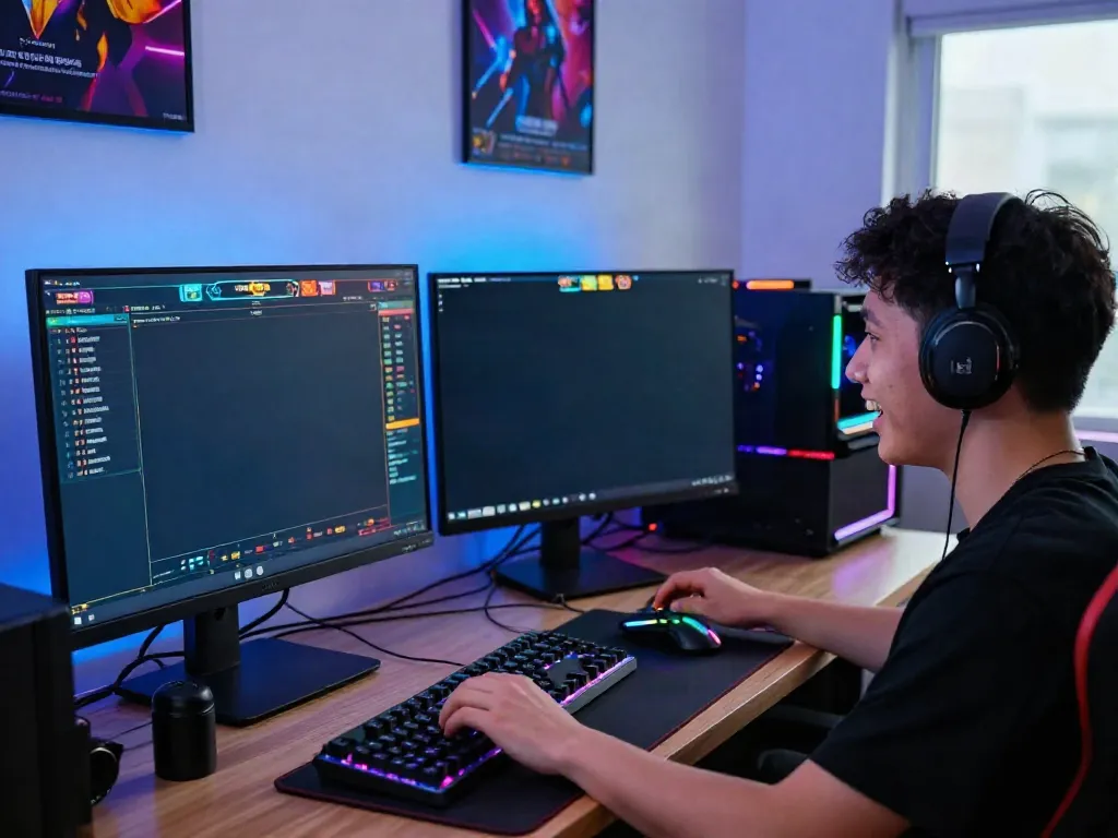 Engaged player in bro138 gaming hub with vibrant graphics and excitement.