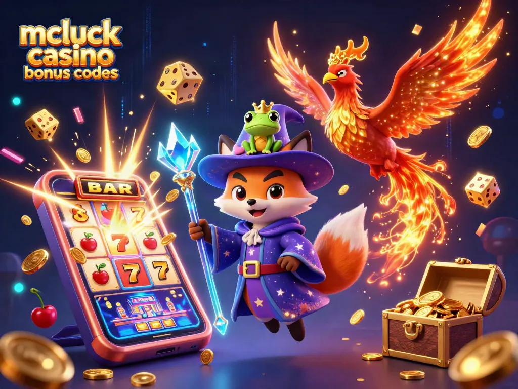 Spin to win with McLuck casino bonus codes featuring a mystical wizard fox and phoenix!