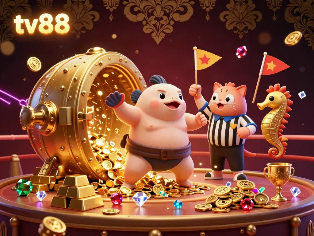 Experience thrilling gaming at tv88 with a festive underwater casino scene featuring a fugu and lively spectators.
