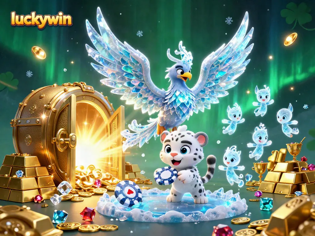 Experience winning thrills with luckywin at this vibrant 3D casino scene filled with treasures.