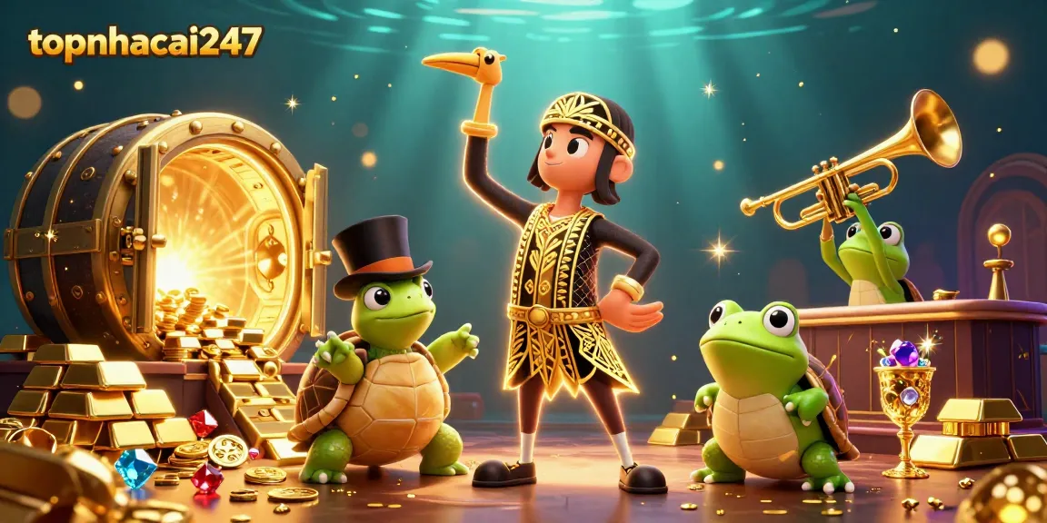 Engage in thrilling gameplay with topnhacai247 at our vibrant casino scene filled with gems and gold.