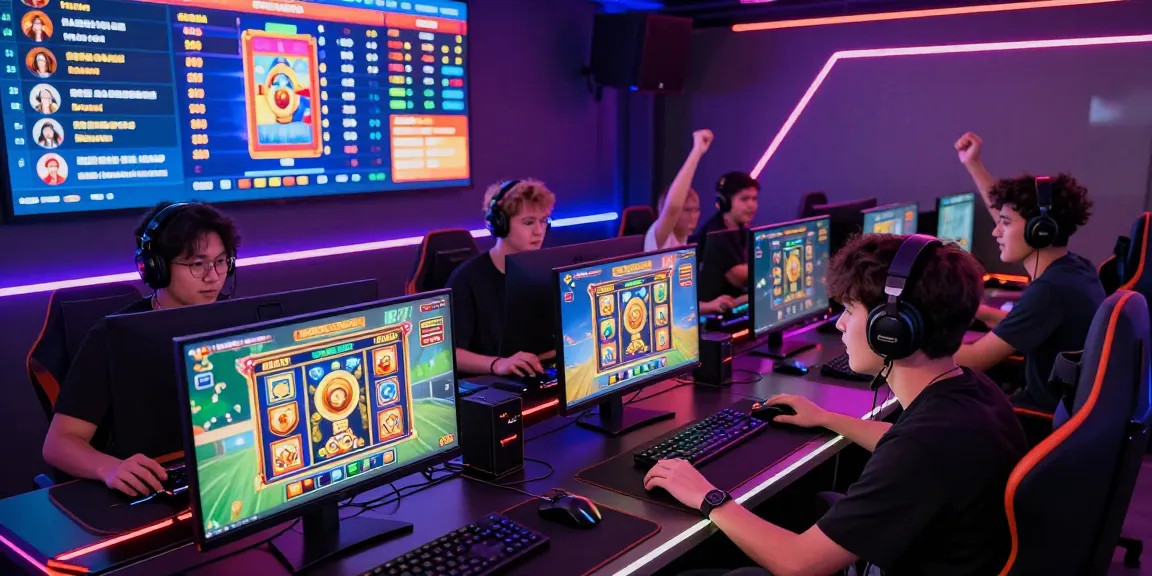 Slot gacor competition among diverse players in a vibrant gaming setup with neon lights.