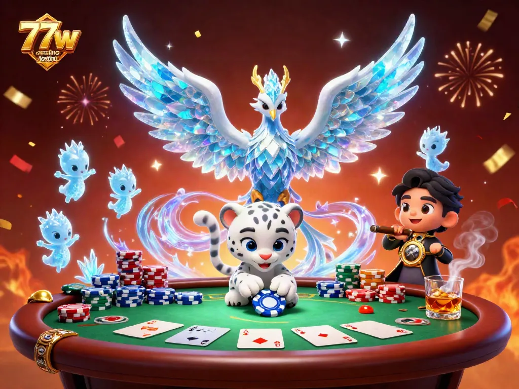 Experience seamless gaming with 77w casino login, featuring vibrant characters amidst a lively casino scene.