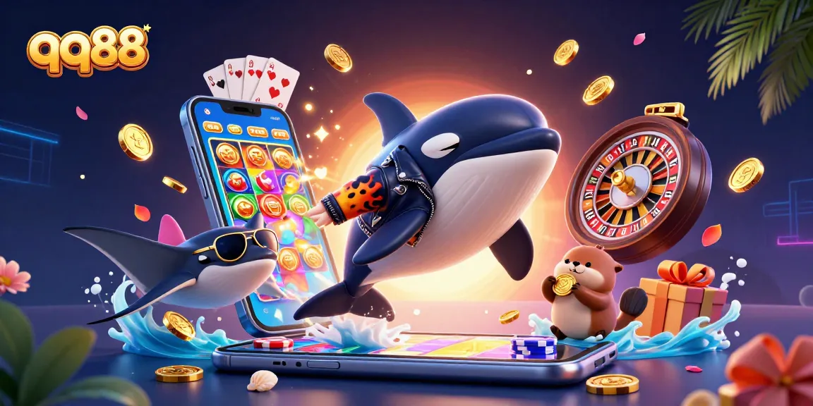 Engage with qq88's exciting slots experience featuring vibrant characters and immersive casino elements.