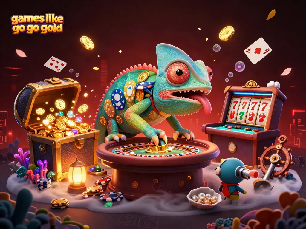 Engage with games like Go Go Gold through vibrant casino experiences featuring a colorful chameleon and dynamic slot elements.