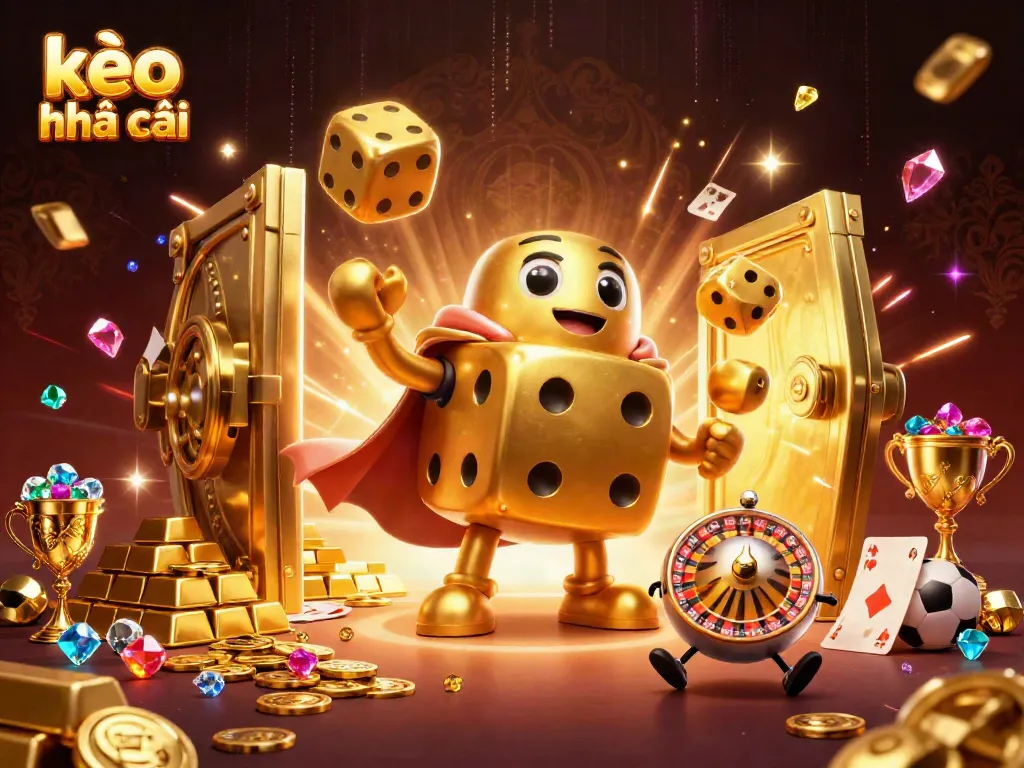 Engage with kèo nhà cái through a dynamic scene of golden dice and sports betting elements.