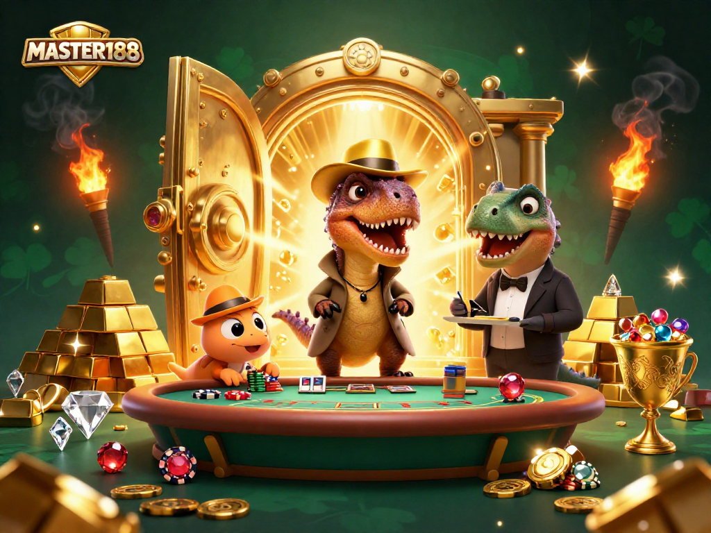 Engage with MASTER188 at the blackjack table, where cartoon dinosaurs add excitement to the gaming experience.