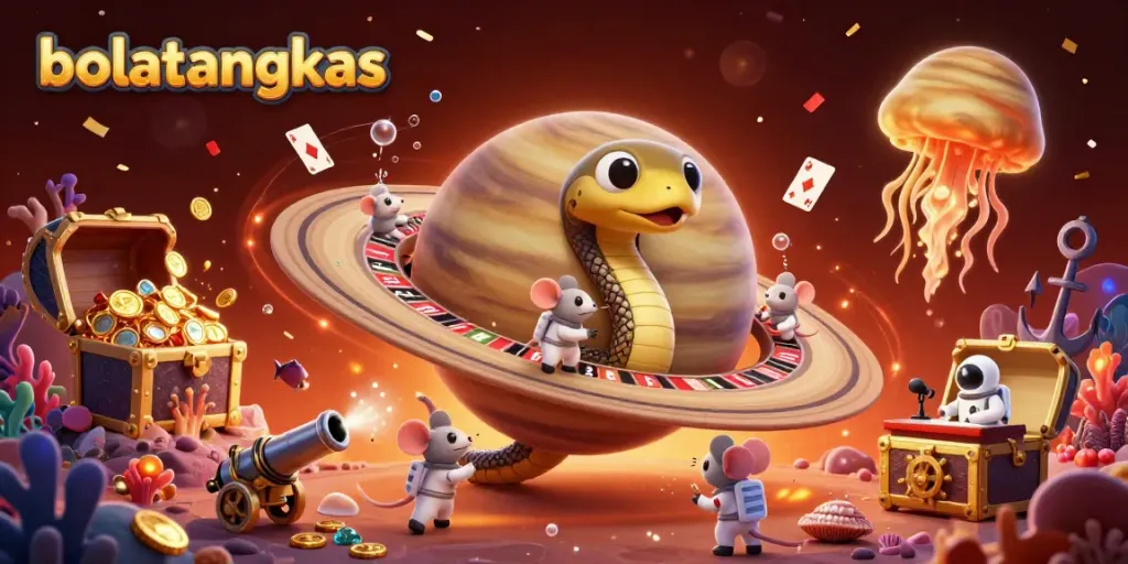 Experience bolatangkas excitement with astronaut mice betting on Saturn's roulette rings in a vibrant cosmic scene.