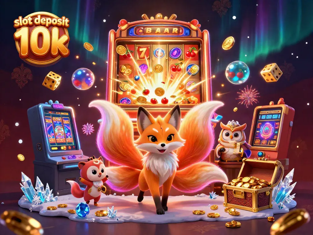 Experience the excitement of slot deposit 10k with vibrant characters and a jackpot explosion in this stunning 3D illustration.