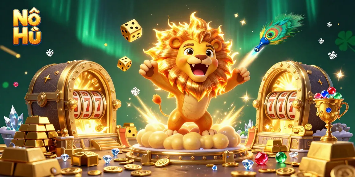 Experience Nổ Hũ rewards with vibrant golden treasures and slot symbols in a dynamic casino scene.