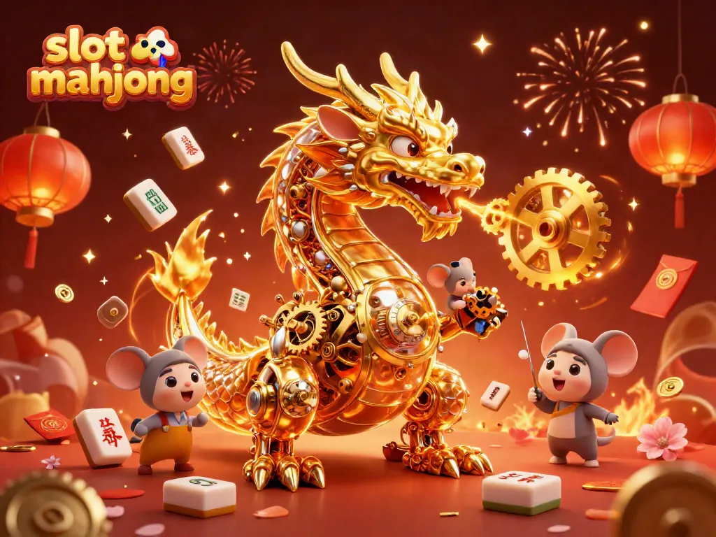 Experience thrilling gameplay with slot mahjong tiles and magical golden dragon in a vibrant, festive atmosphere.