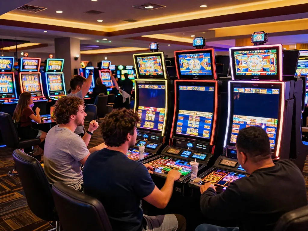 Players enjoying the latest slot machines in a vibrant casino environment.